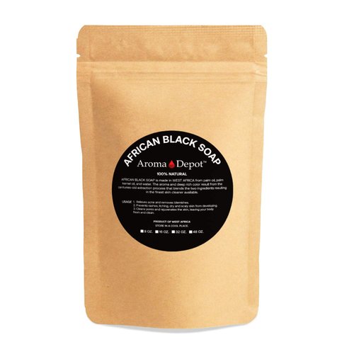 Aroma Depot Raw African Black Soap POWDER 1 lb / 16 oz Natural Raw soap for Acne, Eczema, Psoriasis, Scar Removal Face And Body Wash. Handmade and Powdered Form. Reduces Discoloration.