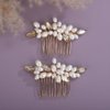Teyglen Pearl Wedding Hair Comb Simple Rhinestone Pearl Hair Piece Bride Headpiece Bridal Crystal Pearl Hair Comb Elegant Hair Accessories for Women (Champagne)