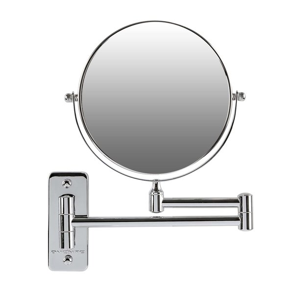 Ovente 7" Wall Mount Makeup Mirror, 1X & 10X Magnifier, Adjustable Spinning Double Sided Round Reflection, Extend, Retractable & Folding Arm, Bathroom & Vanity Décor, Polished Chrome MNLFW70CH1X10X