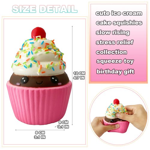 funnysquee Slow Rising Ice Cream Cake Cup Squishies Toy for Kids Birthday Gift,Cute Stress Relief Simulation Lovely Squishys Squishi Squeeze Toys