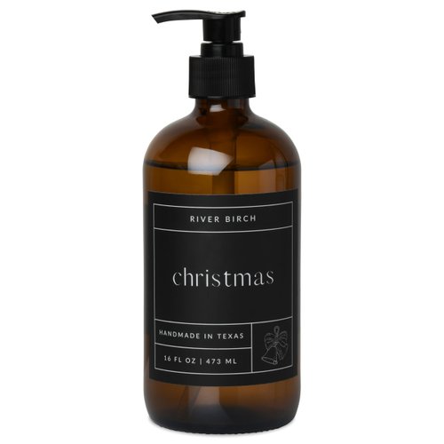 River Birch Christmas Scented Natural Hand Soap - Handmade Hand Soap - Moisturizing Hand Wash with Amber Dispenser - Luxury Scented Hydrating Hand Soap - Vegan and Non Toxic - 16 Fl Oz