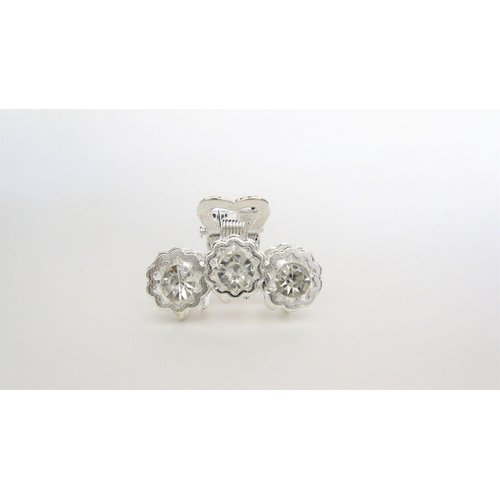 Generic Small shiny silver metal three flowers hair claw clip with crystals