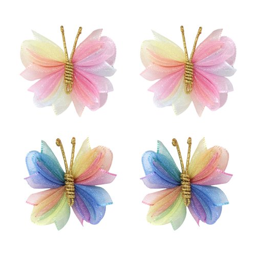 yueton 4PCS Colorful Butterfly Hair Clips Cute Tulle Mesh Butterfly Hair Bow Pins Pretty Hair Barrettes for Girls Halloween Cosplay Party decor