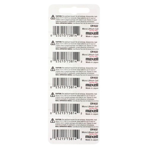 Maxell CR1632 3V Lithium Batteries (5 Batteries) Hologram Package