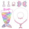 7pcs Mermaid Dress Up Purse Jewelry Set,Mermaid Necklace Bracelet Earring Set, Pretend Play Mermaid Party Decorations