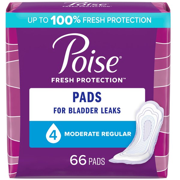 Poise Incontinence Pads & Postpartum Incontinence Pads, 4 Drop Moderate Absorbency, Regular Length, 66 Count, Packaging May Vary