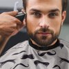 Men's Barber Cape For Hair Stylists- Home Hair Cuts - Salons - Snaps, Retro Mustache Design (Grey)