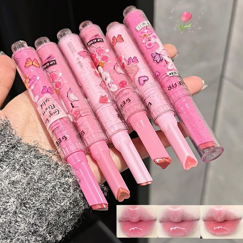 Petansy Jelly Lipstick Set 6 Colors Heart Shape Lipstick Hydrating Smooth Lip Balm Mirror Effect Lipgloss Longwear Lip Stain Lip Glaze for Women Makeup