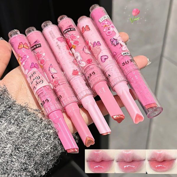 Petansy Jelly Lipstick Set 6 Colors Heart Shape Lipstick Hydrating Smooth Lip Balm Mirror Effect Lipgloss Longwear Lip Stain Lip Glaze for Women Makeup