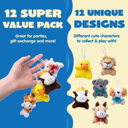 JOYIN 36 Pack Mini Animal Plush Toy Assortment (36 Units 3" Each),Bulk Stuffed Animals Party Favors for Kids, Small Animals Plush Keychain Decoration, Carnival Prizes, Valentine's Day Party Favors