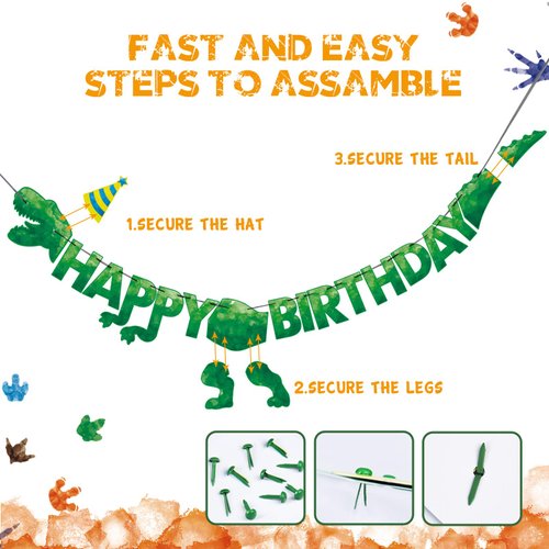Watercolor Dinosaur HAPPY BIRTHDAY Banner - Dinosaur Birthday Party Decorations for Boys Kids Dino Theme Party Supplies T-Rex Hanging Wall Decor Pre-Strung