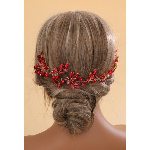 Sither Crystal Headband for Party Bridal Hair Band for Women Wedding Crystal Hair Accessories for Bride Headpiece for Party Prom Gift (red)