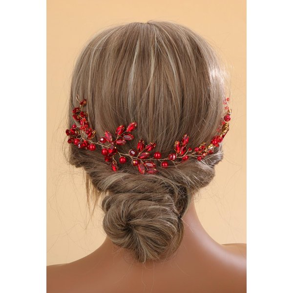 Sither Crystal Headband for Party Bridal Hair Band for Women Wedding Crystal Hair Accessories for Bride Headpiece for Party Prom Gift (red)