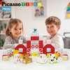 PicassoTiles Magnet Cube Farm House Theme Mix and Match Building Block Construction Toy Barn with 5 Magnetic Cubed Character Action Figure STEM Learning Education Sensory Pretend Play Kid Age 3+ PMC03