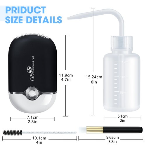 mlogiroa Lash Eyelash Fan Kit for Lash Extension Mini Portable Fans with 50 Lash Shampoo Brush 3 Nose Blackhead Facial Cleaning Brush 1 Plastic Wash Bottle(Black)