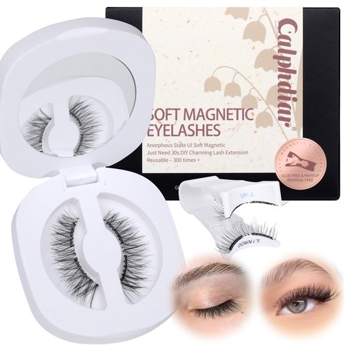 calphdiar Magnetic Eyelashes with Applicator Magnetic Lashes Comfortable Soft Magnetic Eyelashes without Eyeliner Natural Look False Eyelashes Magnetic Lashes Reusable Magnetic Cat Eye Lashes Wispy