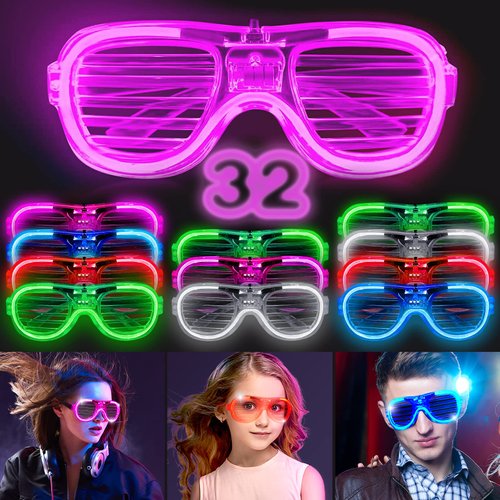 AIRNEY 32 PACK Light Up Glasses - LED Glasses Glow In The Dark Party Supplies, Party Favors 5 Neon Color 3 Flashing Modes