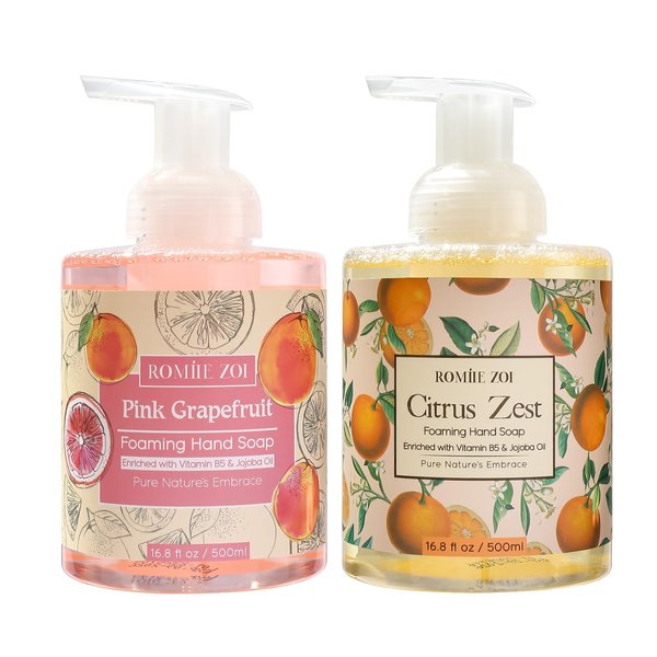 ROMIIE ZOI Foaming Hand Soap with Gift Box - 500ml/ 16.8 fl.oz - Variety Pack of 2 (Grapefruit,Citrus Zest)