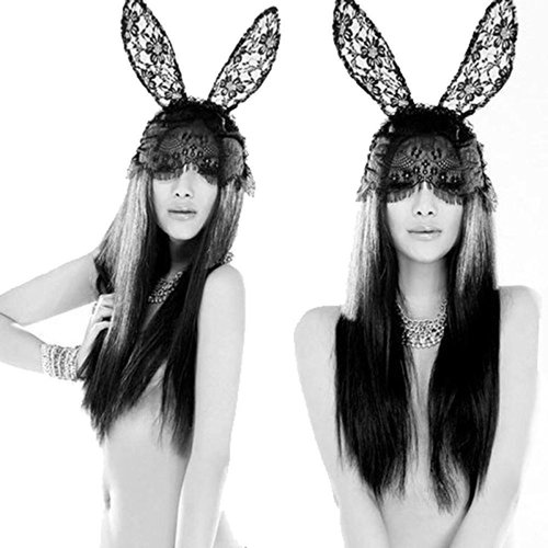 Elandy Cut Sexy Bunny Rabbit Ears Lace Mask Veil Headband Hair Band Supply for Nightclubs & Masquerade & Halloween & Christmas