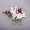 BERYUAN White Rose Flower Crystal Hair Comb for Women Cute Crystal Comb for Bride RED 1