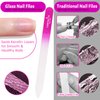 CANVALITE Glass Nail File for Natural Nails Double Sided 180/320 Grit Crystal Nail Files with Case Glass Fingernail File Stocking Stuffers for Women Girls Gifts, Fuchsia