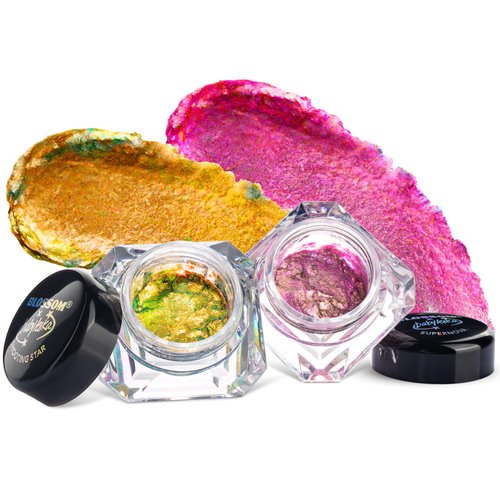 Blossom x babyleska Stellar Glow Gel Chrome Flake Eyeshadow Flake Multichrome Color Gradient Shiny Eye Shadow Topper Multi-Tone High Shine Finish Metallic Glitter Shimmer, 2pk, Supernova/Shooting Star