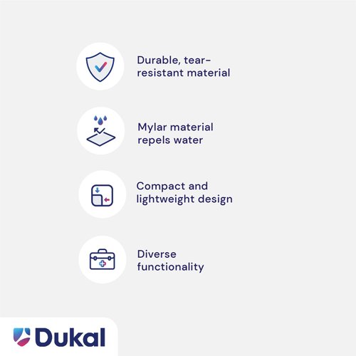 Dukal 721 Emergency Survival Blanket Mylar Wrap | Thermal Properties, Convenient Storage | Protection Against Wind, Rain, Sun | Diverse Functionality for Outdoor Enthusiasts & Responders | Pack of 1