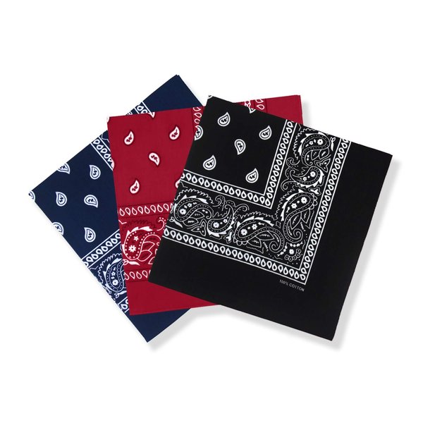 cocopuss 22"X22" Cotton Bandanas for Men & Women Pasiley Cowboy Bandana Handkerchiefs for Hair (3pcs Navy/Red/Black)