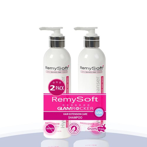 RemySoft Shampoo 2 Pack - Glam Rocker Hydrating Cleanser - Safe for Hair Extensions, Weaves and W...