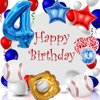HADCKJA Baseball Balloon Baseball Birthday Party Supplies Number 4 Balloon Baseball Glove Balloon Red Blue Star Red Blue Confetti Balloon for Boy Shower Decorations Birthday Party Decorations 9Pcs