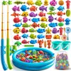 NIPLOOOW Kids Pool Fishing Toys Games, Water Table Bathtub Toy with Inflatable Pool Pole Rod Net Plastic Floating Fish, Birthday Gifts for Kids Age 3 4 5 6 Year Old,Kids Outdoor Toys