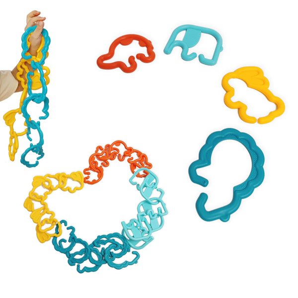 UTOPLIKEY Baby Links Rings Toys for Car Seat Stroller 24 PCS Animal Connecting Chain Rings Early Learning Toys for Toddlers