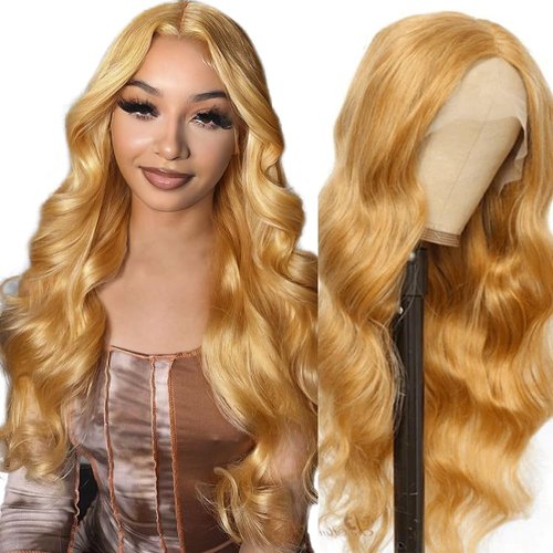 SOSATISFY Body Wave Honey Blonde Wig Human Hair 13x4 Honey Blonde HD Lace Front Wig Human Hair 200% Density 27# Colored Human Hair Wigs Pre Plucked with Baby Hair (22 inch)