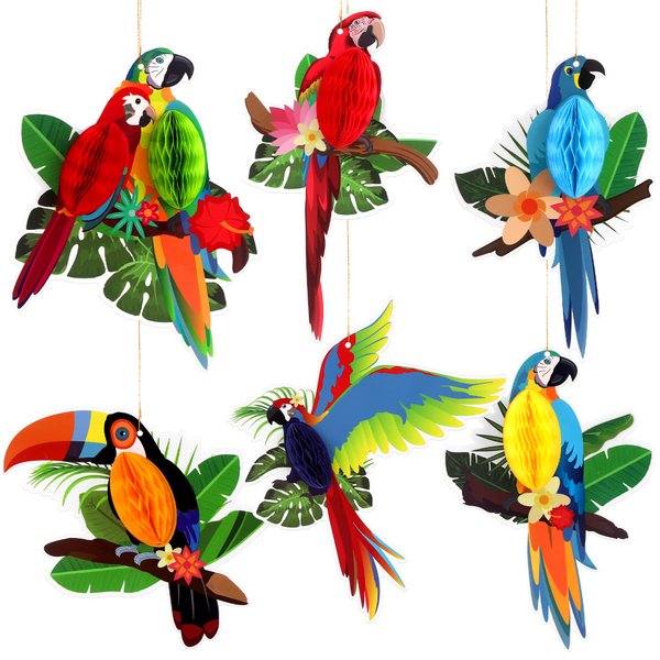 KatchOn, Tropical Birds Honeycomb Cutouts - Big, Pack of 6 | Jungle Theme Decorations, Luau Party Decorations | Tropical Party Decorations, Hawaiian Party Decorations | Rainforest Decor, Tiki Party