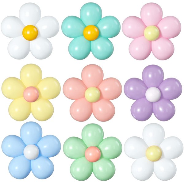16 Set Daisy Flower Balloons DIY Kit,Boho Macaron Pastel Balloons Daisy Balloons Flower Party Decorations for Baby Shower Birthday Wedding Anniversary Groovy Party Supplies