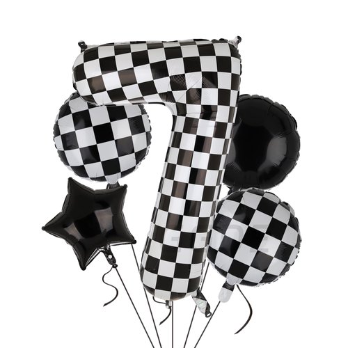 40 Inch Checkered Number Balloon 7 Black and White Race Car Birthday Balloons Baby Hippie Smile Party Shower Boys 7th Birthday Race Car Theme Party Decor Supplies 5 Pcs