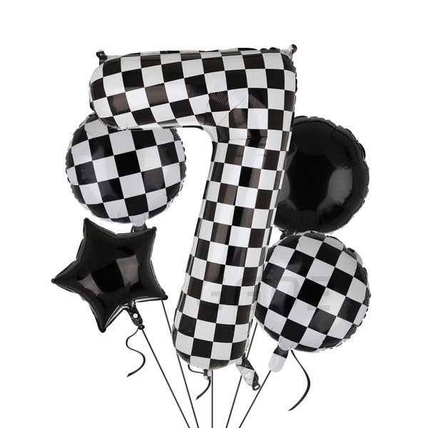 40 Inch Checkered Number Balloon 7 Black and White Race Car Birthday Balloons Baby Hippie Smile Party Shower Boys 7th Birthday Race Car Theme Party Decor Supplies 5 Pcs