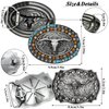 RechicGu 2 Pieces Turquoise Long Horn Bull Belt Buckles Western Cowboy Belt Buckle for Men Women Vintage Silver, 2 Styles