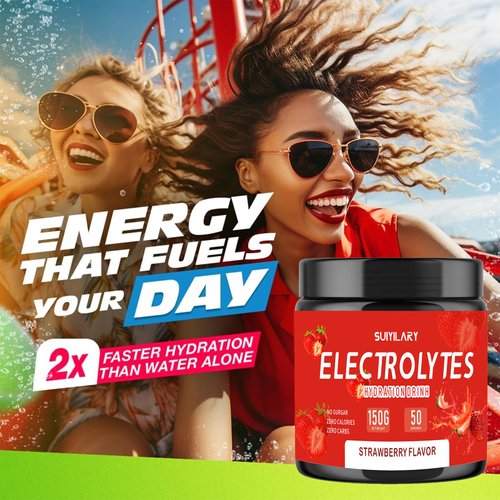Electrolytes Powder No Sugar No Carbs, Keto Daily Electrolyte Drink Mix, Potassium & Salt Hydration Powder Electrolytes Zero Calorie Sugar Free Electrolyte Powder, Strawberry 50 Servings