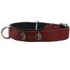 Genuine Red Leather Metal Paw Studs Soft Red Leather Padded Dog Collar 5/8" Wide. Fits 10"-12" Neck.