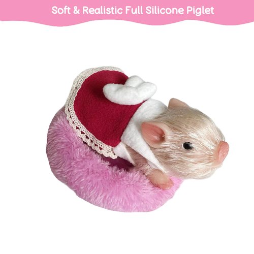 VOLOBE Silicone Piglet, 5 Inches Realistic Piglet with Sleeping Pad Accessories for Kids Boy Girl Christmas Birthday Gift (Christmas Dora)