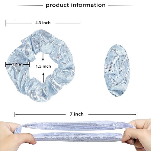 12 Pcs Shiny Metallic Cheer Dance Hair Scrunchies For Thick Hair School Performance/Sports/Practice/Party/Gymnastics Scrunchie Ponytail Holder Wrist for Girls Cosplay Show (White)