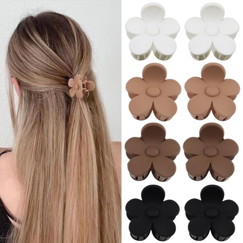 JOYRUBY Mini Flower Claw Clips for Thin Hair - 8PCS Cute Non-Slip Matte Hair Clips for Girls and Women