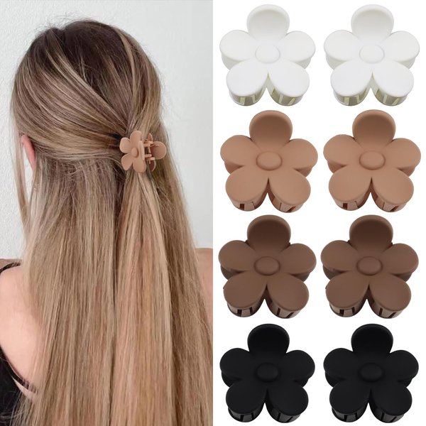 JOYRUBY Mini Flower Claw Clips for Thin Hair - 8PCS Cute Non-Slip Matte Hair Clips for Girls and Women