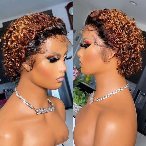ELIO Short Curly Lace Wig Pixie Wigs For Black Women Human Hair 150% Density Pixie Cut Lace Front Wigs Human Hair 13x1 Short Curly Lace Front Wigs HD Glueless Pre Plucked (T30)