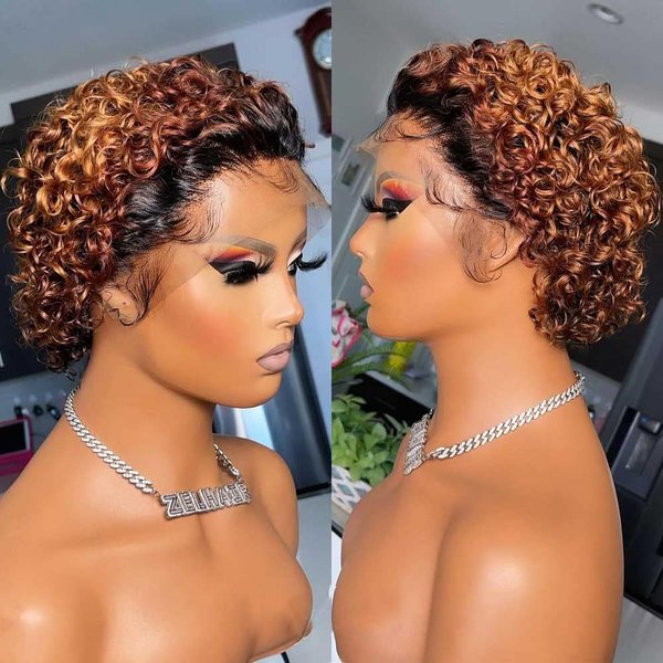 ELIO Short Curly Lace Wig Pixie Wigs For Black Women Human Hair 150% Density Pixie Cut Lace Front Wigs Human Hair 13x1 Short Curly Lace Front Wigs HD Glueless Pre Plucked (T30)