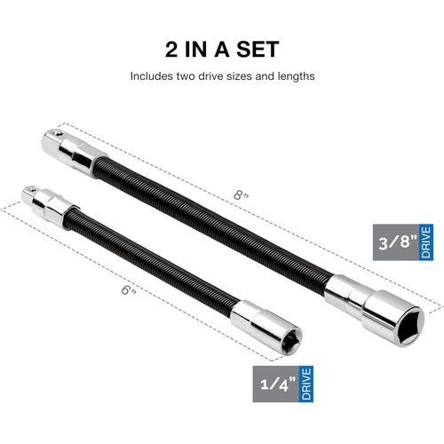 NEIKO 00239A Flexible Extension-Bar Set, 1/4-Inch and 3/8-Inch Drives, Flexible Socket Extension Bars, 2-Piece Set