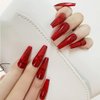 Ursumy Red Coffin Fake Nails Rose Press on Nails Extra Long False Nails Full Cover Acrylic Nails for Women and Girls (24Pcs)
