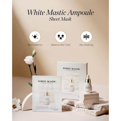 MASTINA White Mastic Ampoule Sheet Mask (4pc) - Illuminating, Radiance-Boosting. Ultra-Moisturizing Facial Mask. Intensive Korean Skin Care. Fermented Mastic Gum