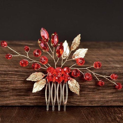 Sparkly Wedding Hair Combs, Crystal Flower Hair Clips Bride Bridesmaid Hair Sides Comb Rhinestone Barrettes, Crystal Hair Pins Hair Accessories for Women Girls (Red)